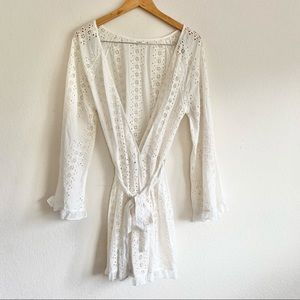 Tularosa White Eyelet Ruffle Wrap Dress Sz L NWOT